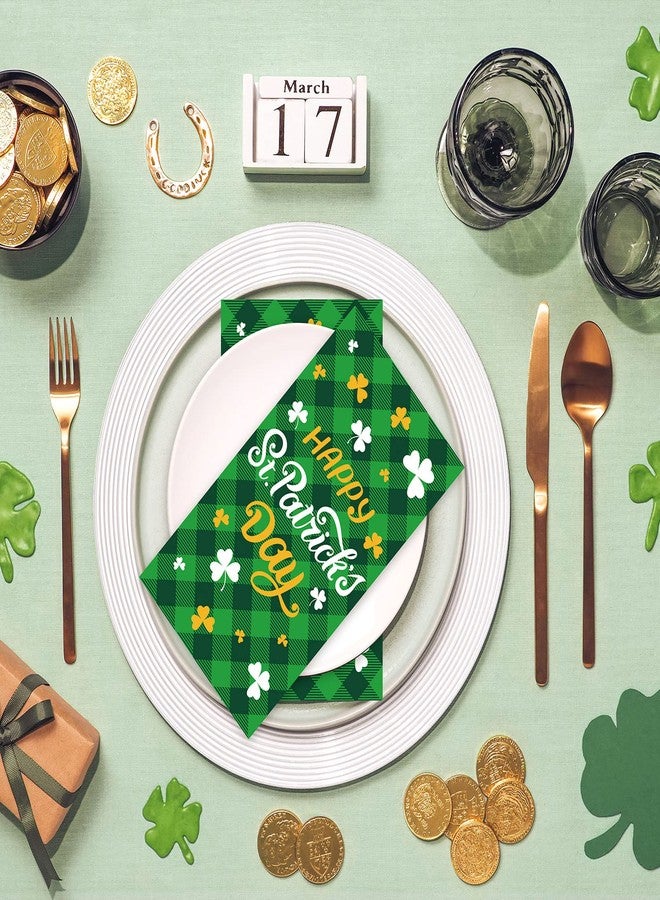 وولاين مناديل ضيوف عيد القديس باتريك من والين، مزينة بنقشة البرسيم الأخضر، مصنوعة من ورق مقوى بنقشة مربعات الجاموس، مناسبة لحفلات العشاء في الأعياد الأيرلندية، عبوة من 80 منديل، مقاس 4.3 × 7.9 بوصة. - Image 4